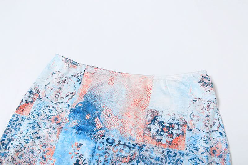 Contrast lace patchwork slit cami maxi dress