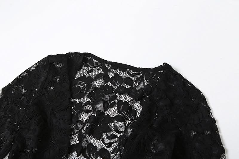 Long sleeve lace hollow out see through jumpsuit