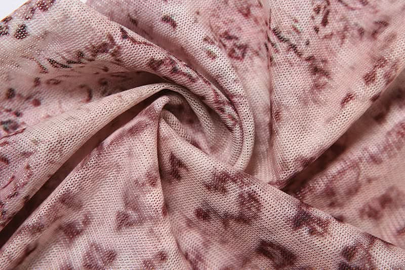 Button mesh halter print self tie top