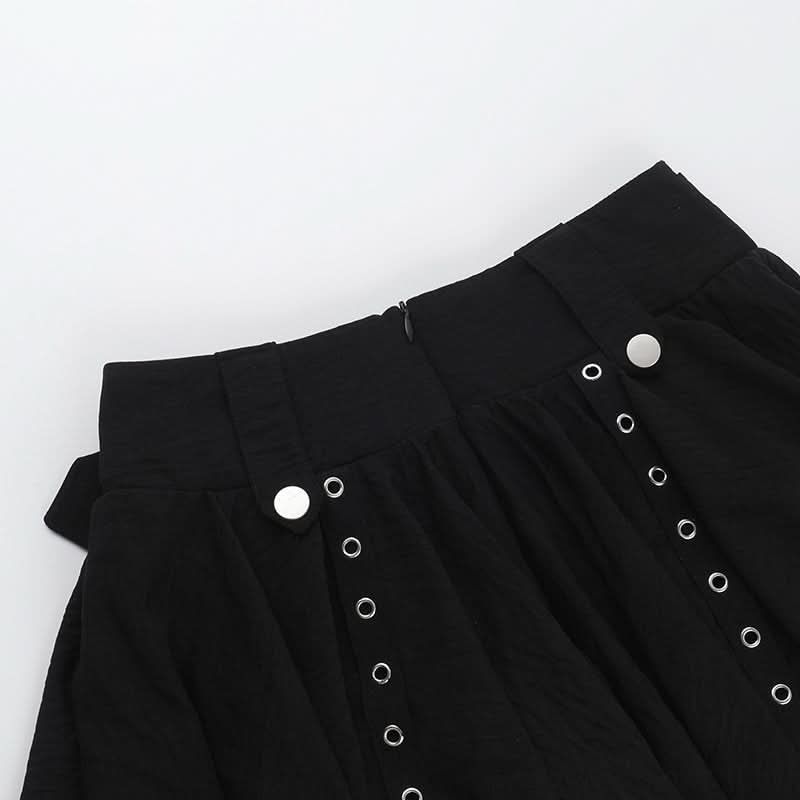 Zip-up A line irregular buckle solid mini skirt