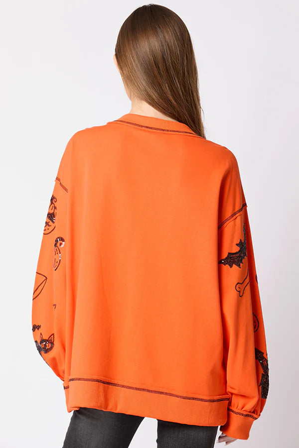 Halloween Graffiti Sequined Loose Casual Sweatshirt