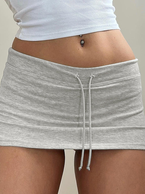Solid Color Y2k Drawstring Slit Mini Skirts