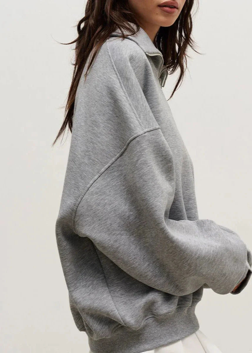 Chic Zip-Up Casual Navy Sweater