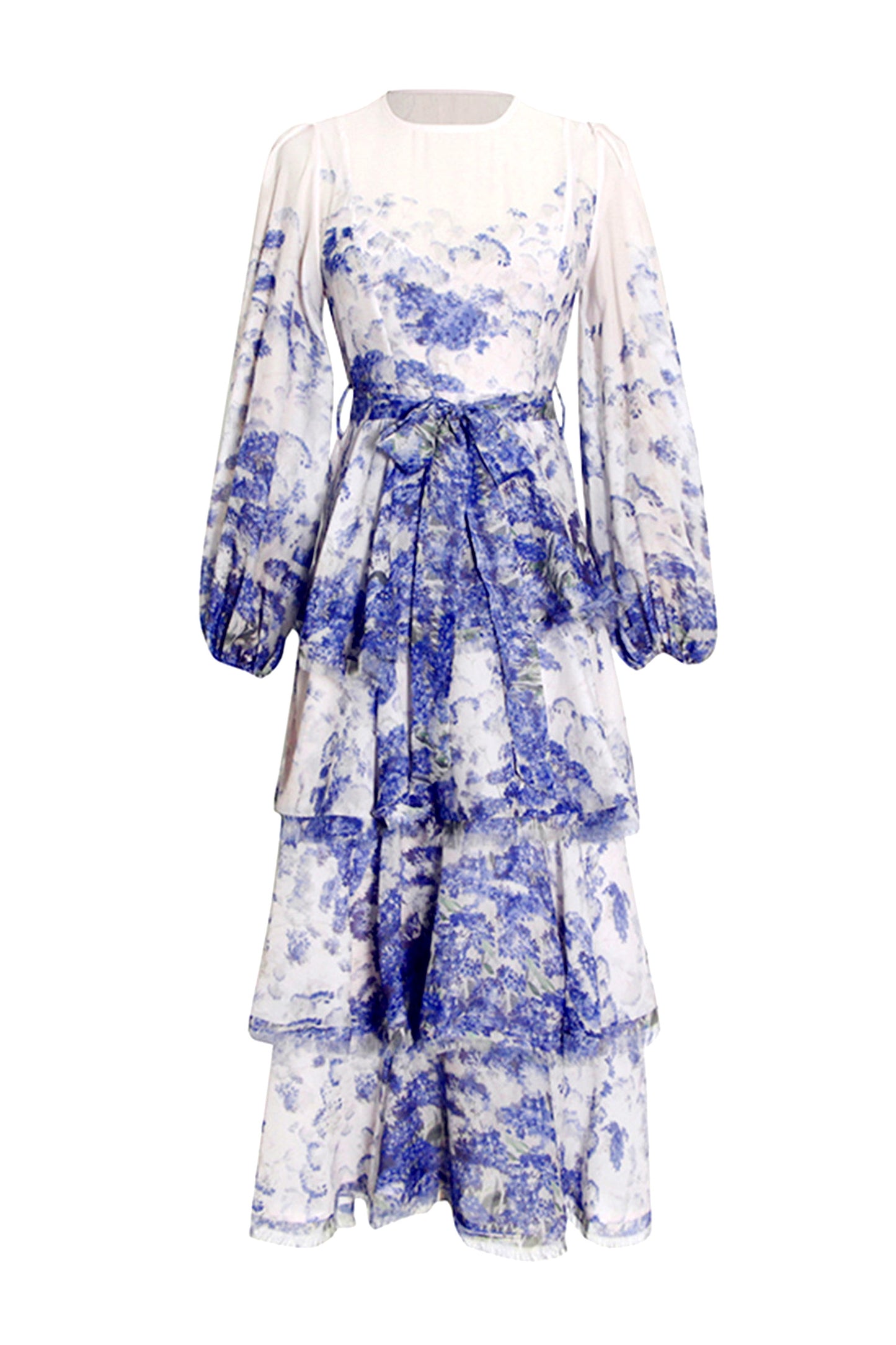 Gabriel Blue Tiered Long Sleeve Dress