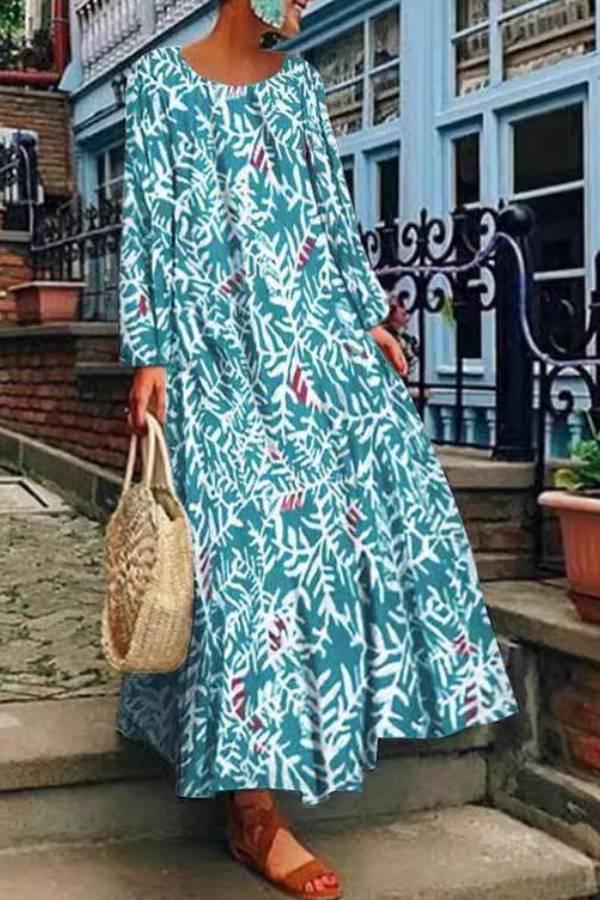 Printed long sleeve dress casual maxi dress