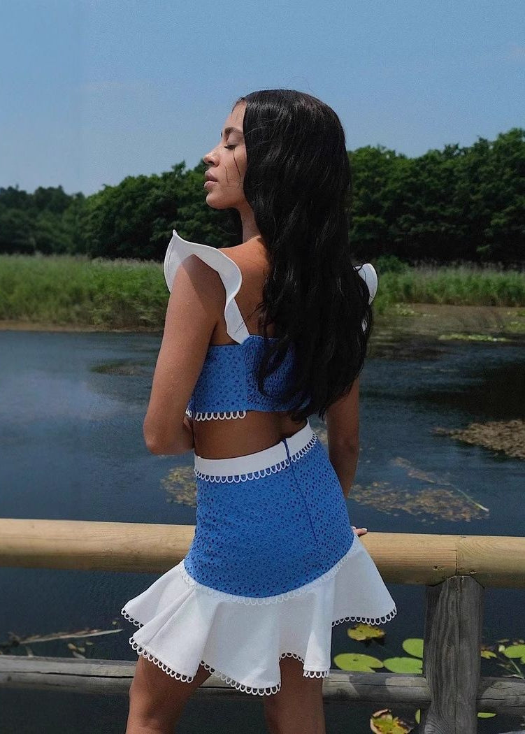 Willow Blue Ruffle Strap Eyelet Skirt Set