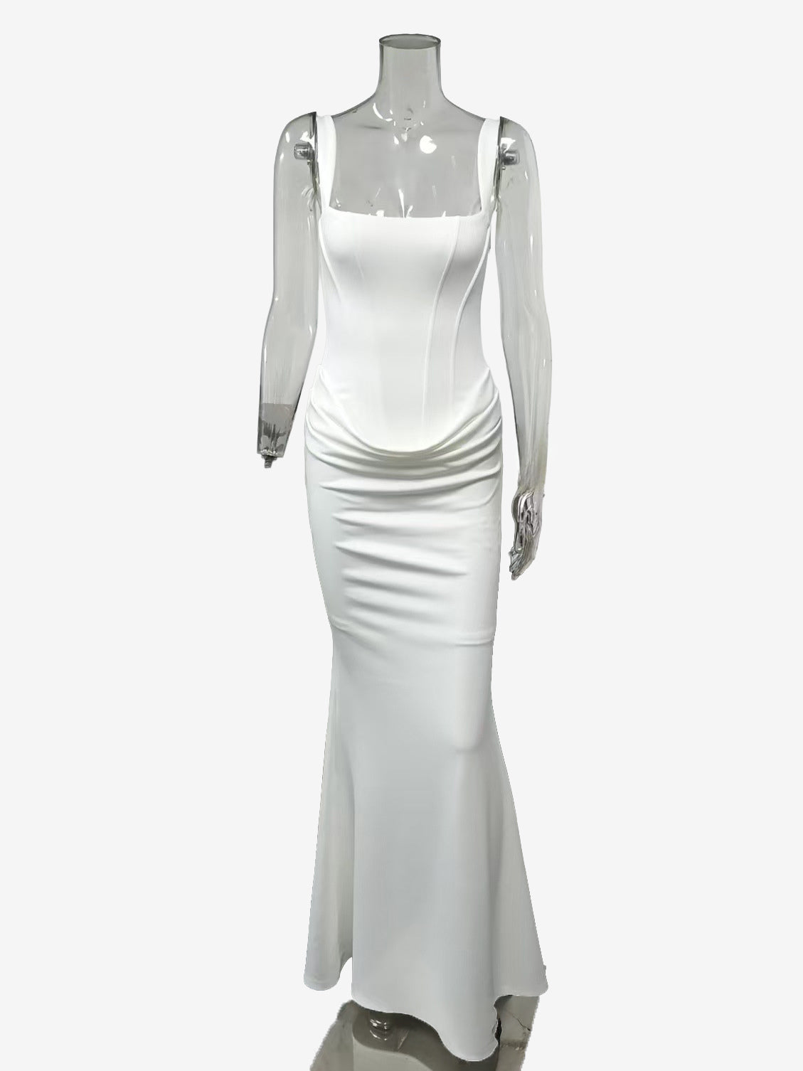 Square Neck Bodycon Lace Up Back Ruched Mermaid Maxi Party Dress For Women 2026