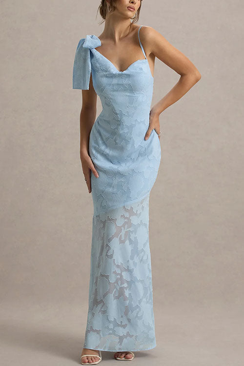 Meridress Sleeveless Bow Shoulder Flare Maxi Dress