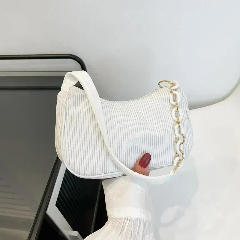 Fashion Corduroy Zipper Underarm Shoulder Bag