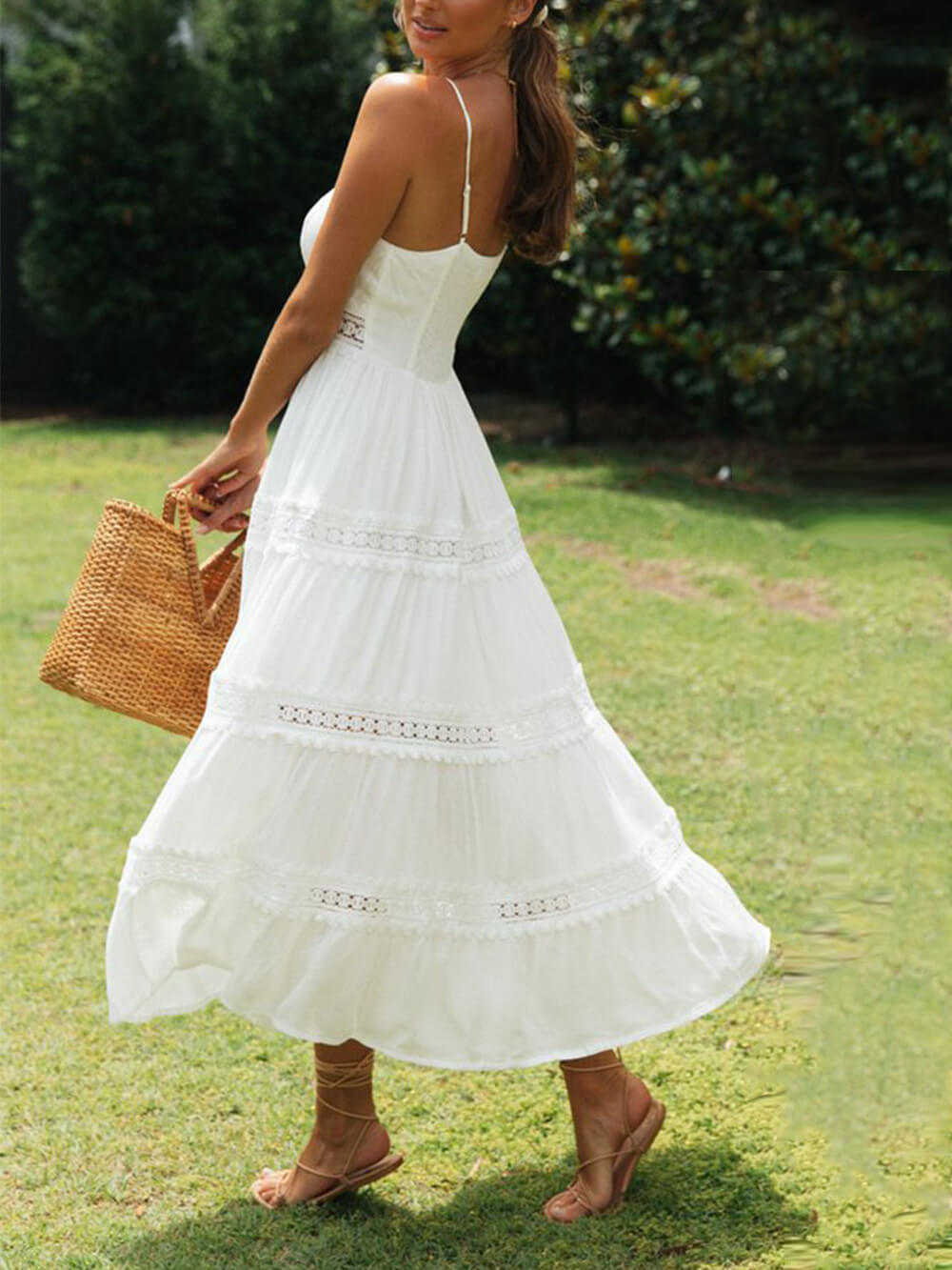 Serenity-Lace White Midi Dress