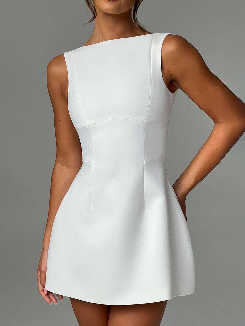 Ivory Elegance - Sleeveless Mini Dress