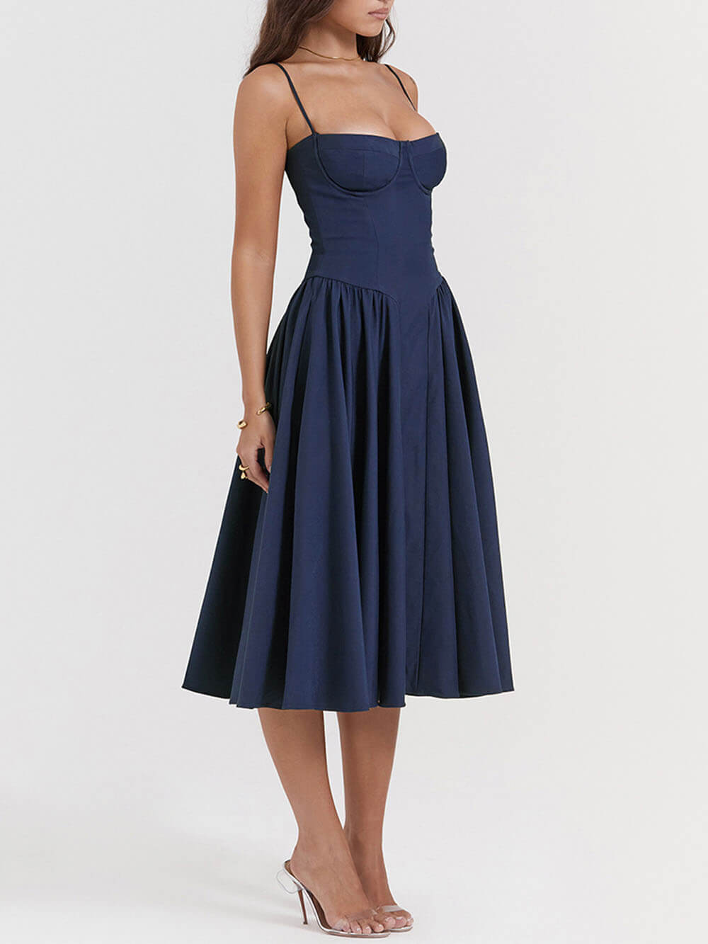Midnight-Elegance Strapless Midi Dress