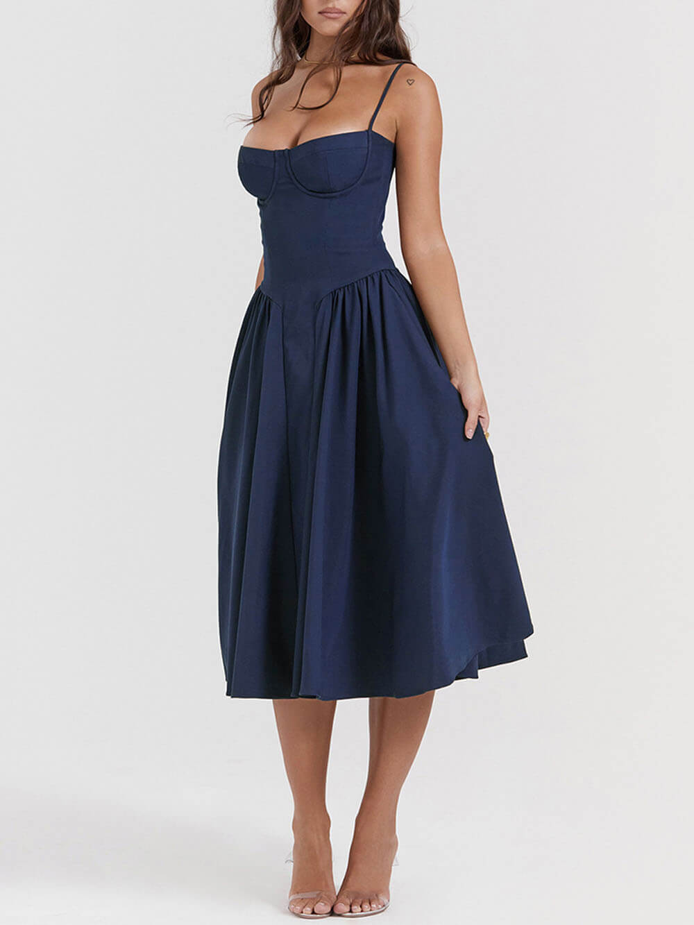 Midnight-Elegance Strapless Midi Dress