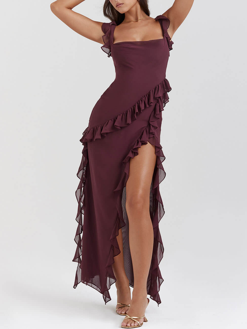 Iris - Ruffled Asymmetrical Maxi Dress