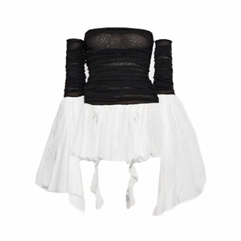 Off shoulder long sleeve mesh dress