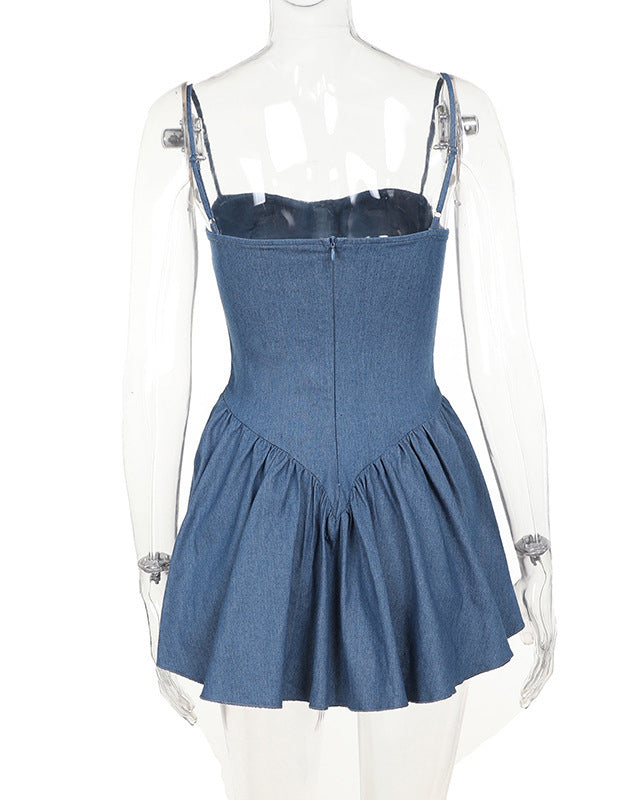 Strappy Tube Top Imitation Denim Dress Short Dress