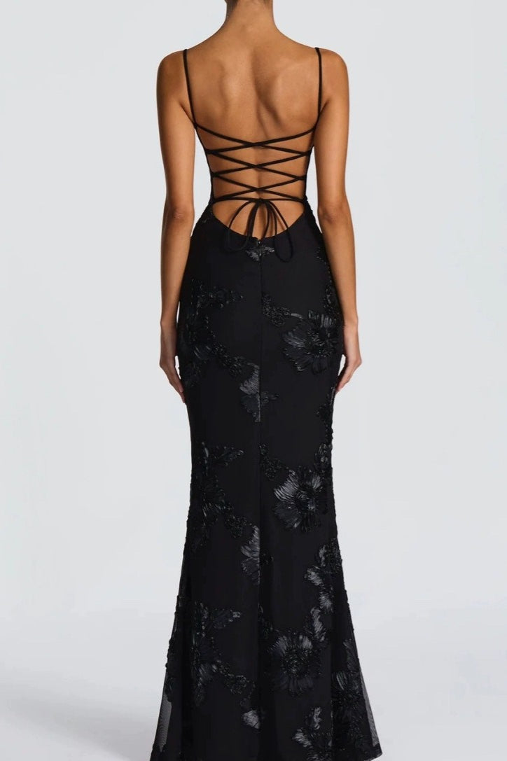 Strapless Floral Embroidered Maxi Dress
