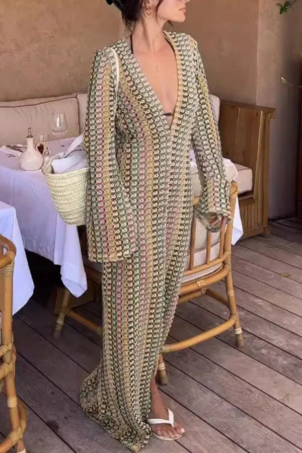 LACE HOLLOWED-OUT V-NECK DRESS