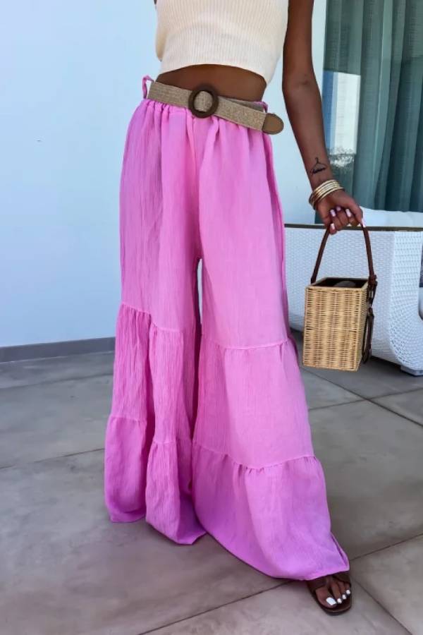 Casual elastic pants high waisted flared pants