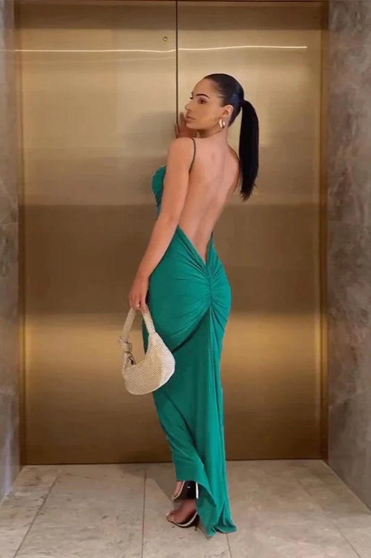 Backless Spaghetti Strap Bodycon Maxi Dress