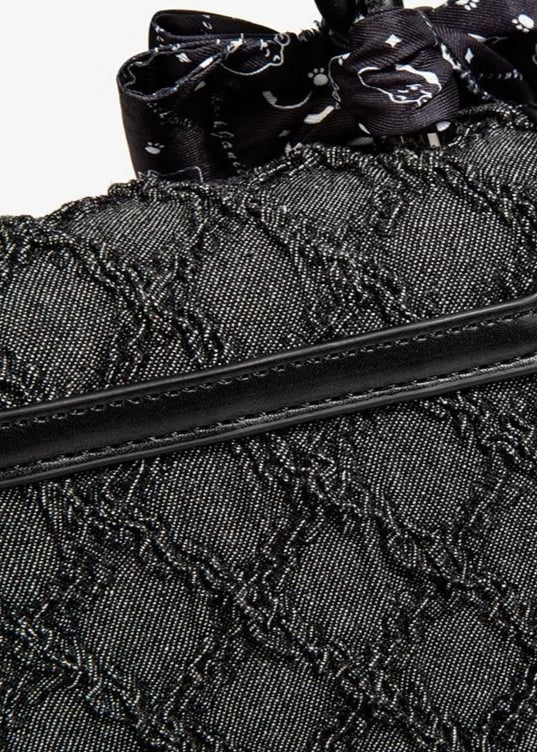 Aurelia Noir - Textured Faux Leather Mini Handbag with Printed Bow