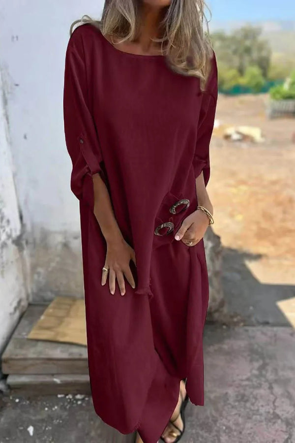 Casual Unique Irregular Button Decoration Robe Pocket Elastic Pants Set