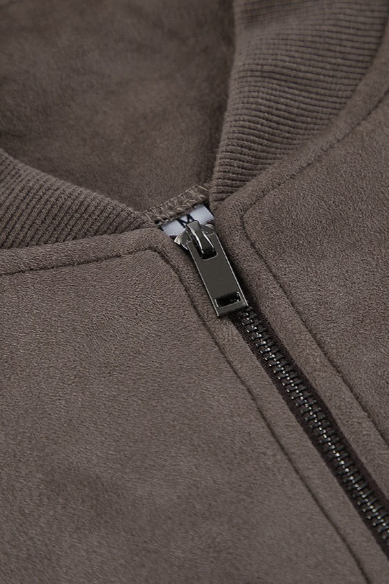 Retro Gray Suede Bomber Jacket