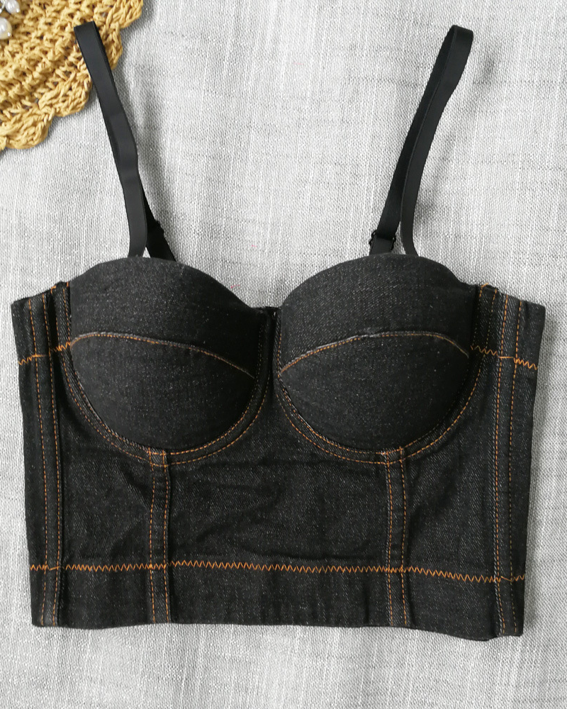 Denim Suspender Bra Top