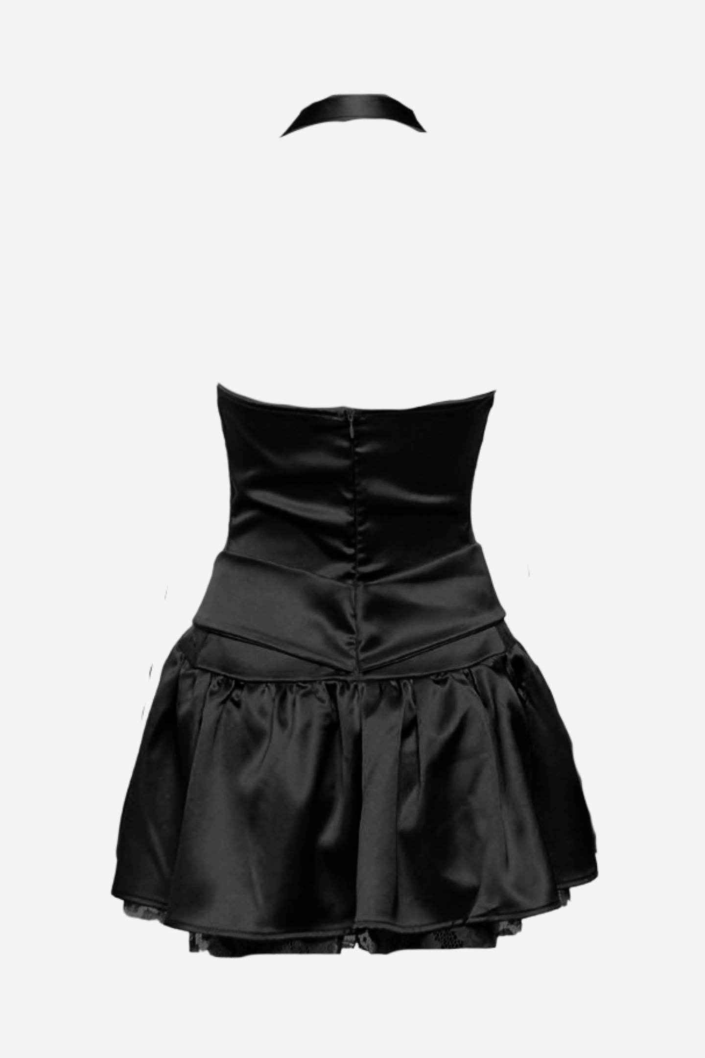 Arlene Halter Neck Ruffle Bowknot Lace Hem Mini Dress