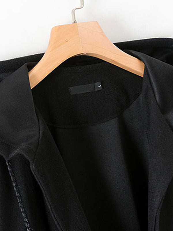 Women Poncho Hooded Black Poncho Oversized Tassels Cape