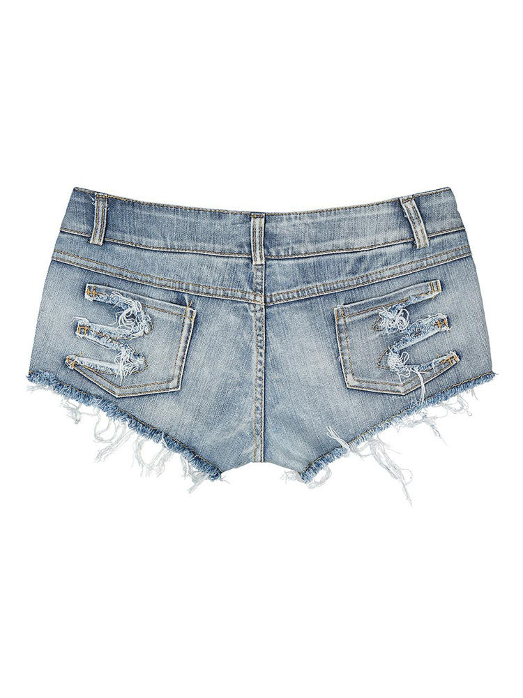 Women Denim Shorts Zipper Fly Layered Irregular Raised Waist Cowboy Skinny Summer Shorts