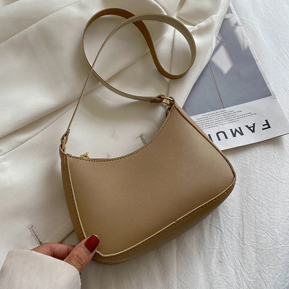 Solid Color PU Leather Casual Shoulder Bag