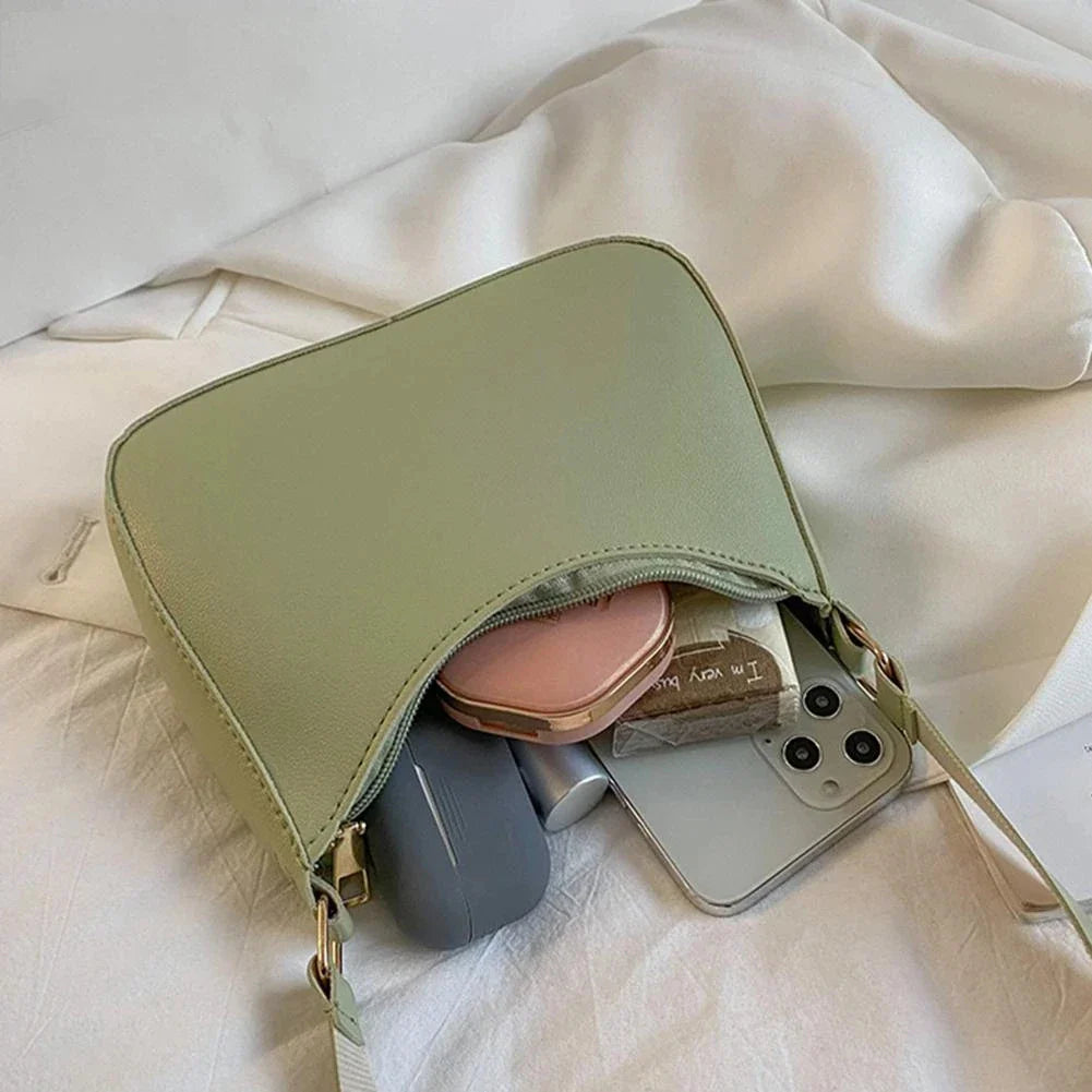 Solid Color PU Leather Casual Shoulder Bag