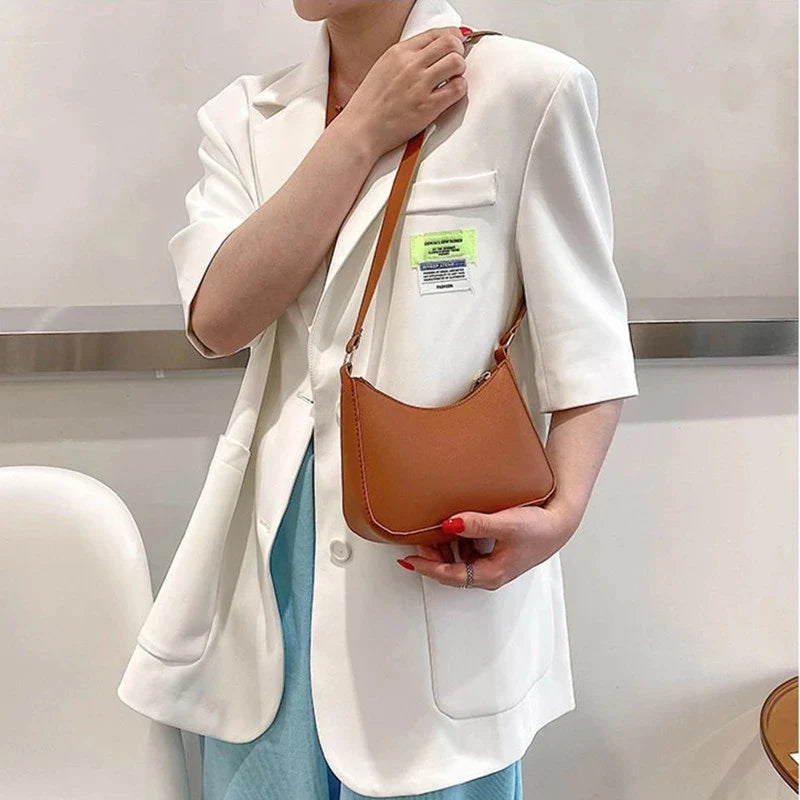 Solid Color PU Leather Casual Shoulder Bag