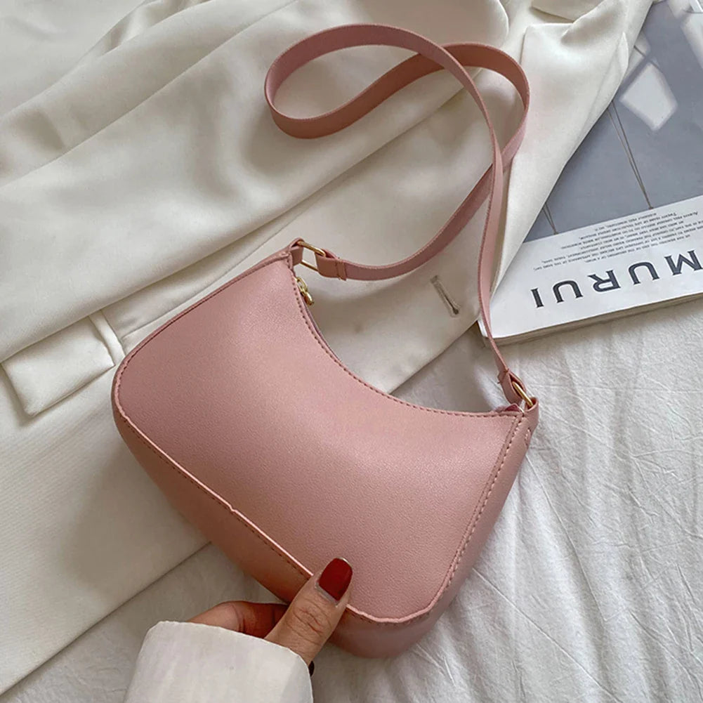 Solid Color PU Leather Casual Shoulder Bag