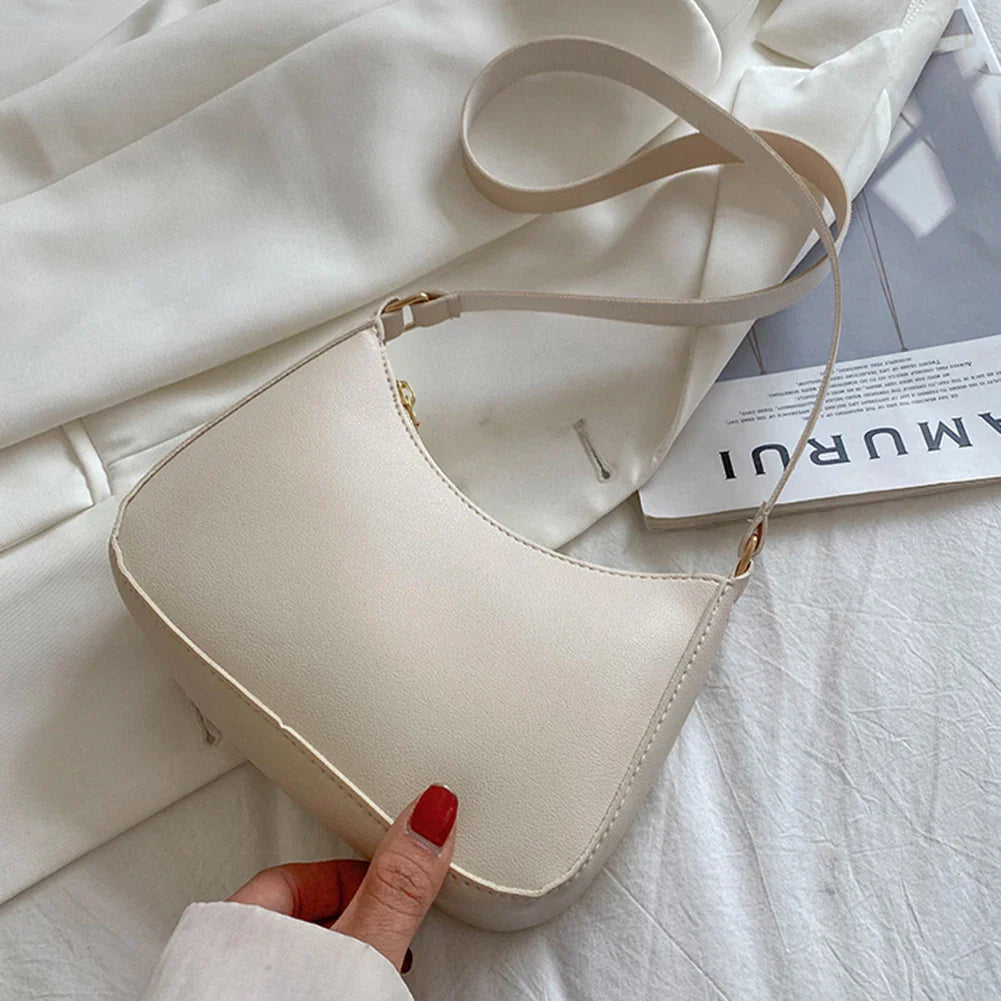 Solid Color PU Leather Casual Shoulder Bag