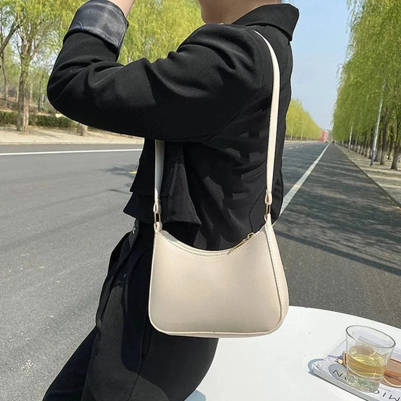 Solid Color PU Leather Casual Shoulder Bag