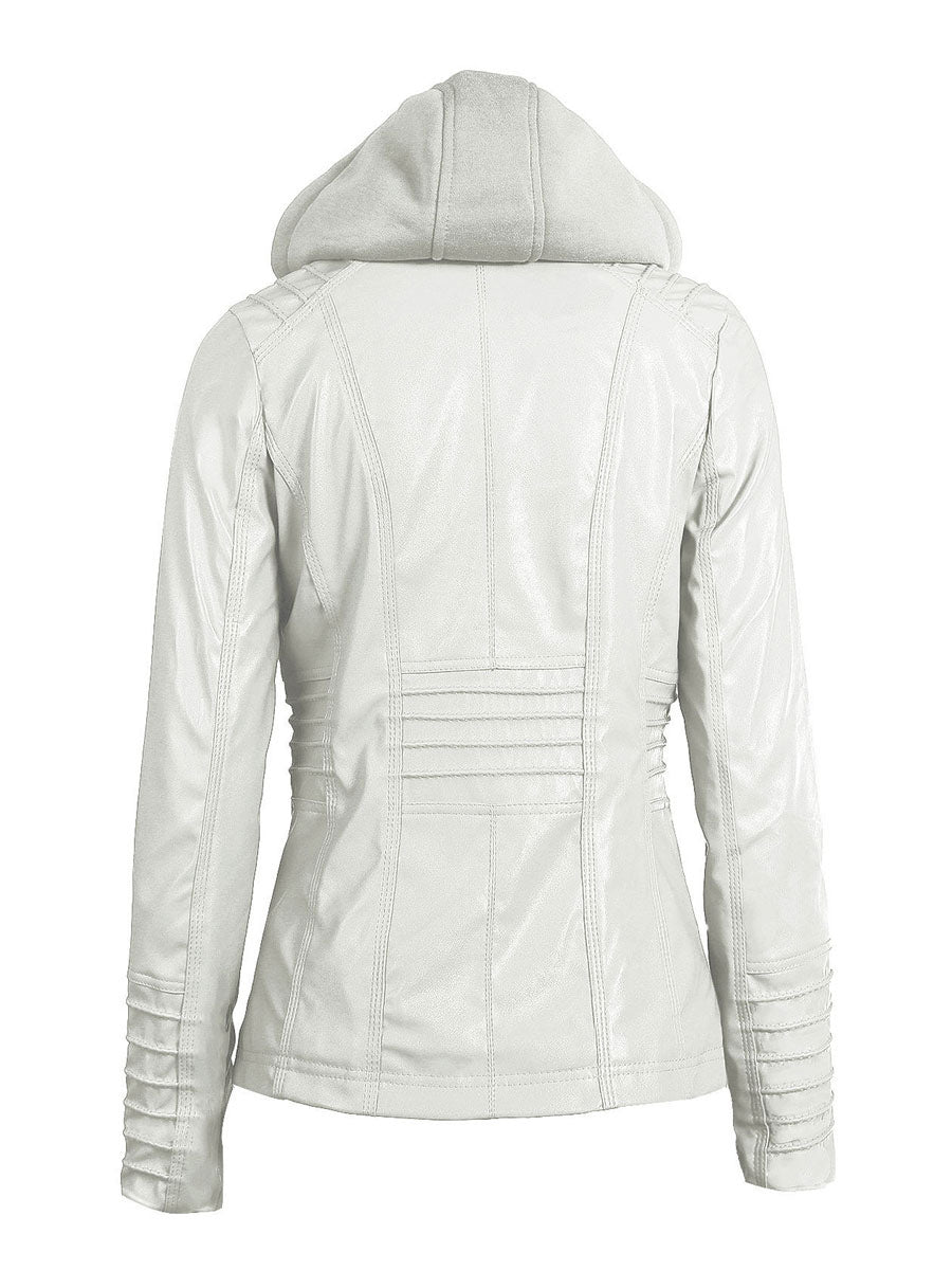 PU Leather Jacket Hooded Spring Outerwear For Women 2026