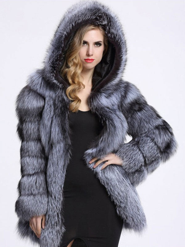 Plush Faux Fur Coat With Hood Winter Eco-friendly Fur Midi Jacket For Women 2026