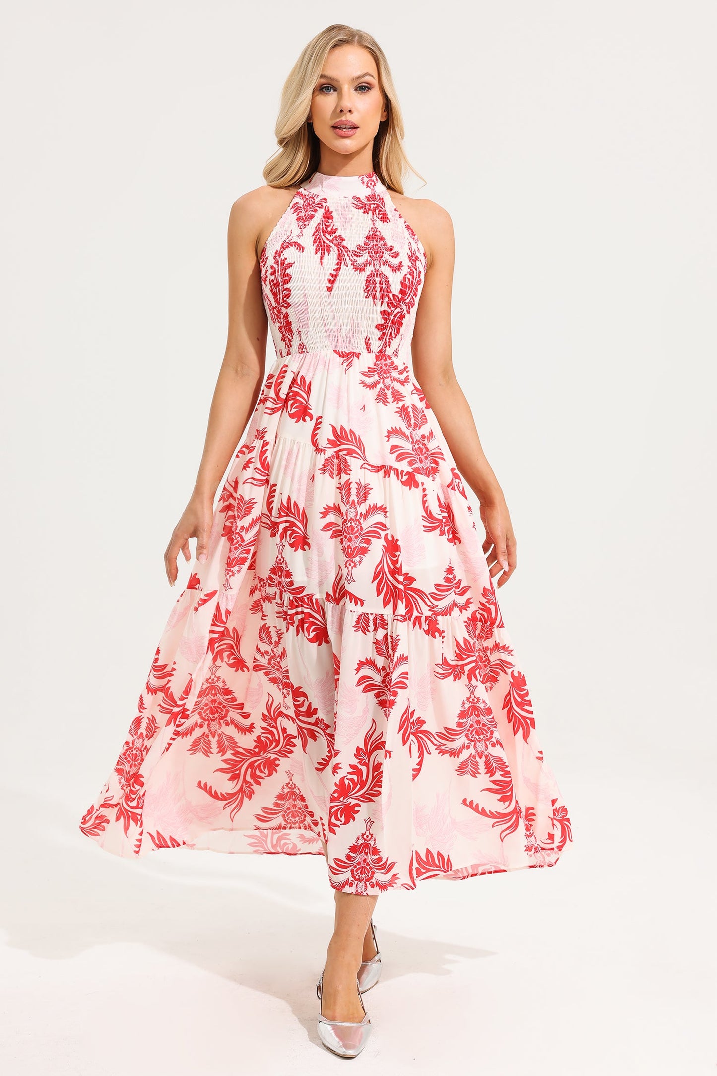 Paisley Stand Collar Sleeveless Maxi Dress
