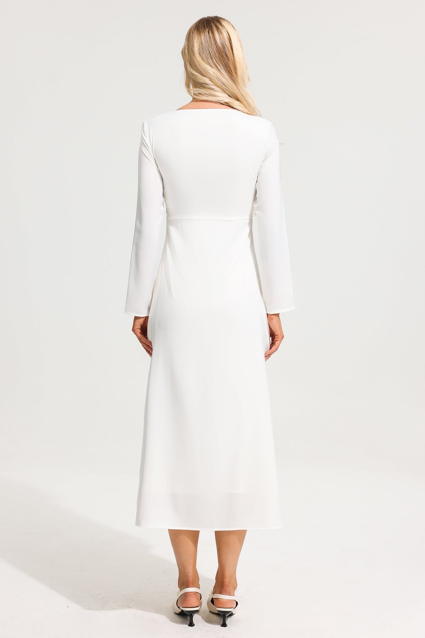 Satin V-Neck Long Sleeve Maxi Dress