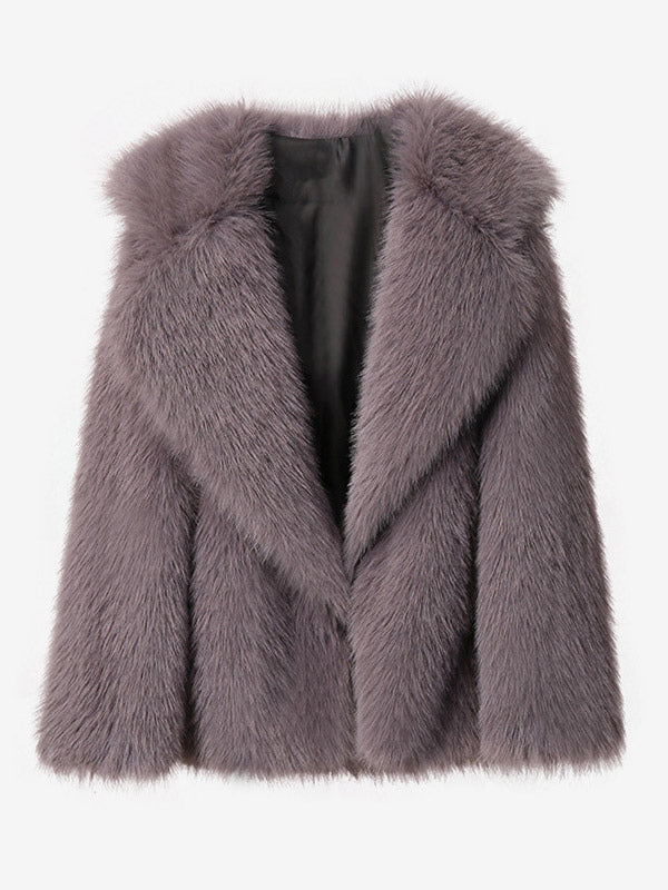 Faux Fur Coat Notched Lapel Solid Color Eco-friendly Winter Jacket For Women 2026