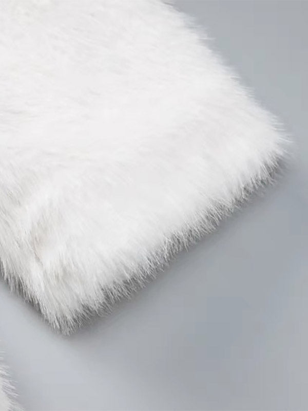 Faux Fur Coat In White Notched Lapel Eco-friendly Winter Jacket For Women 2026