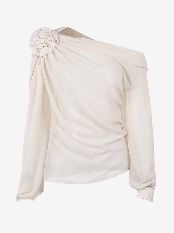 One Shoulder Tees Pleated Asymmetrical Shirt For Women