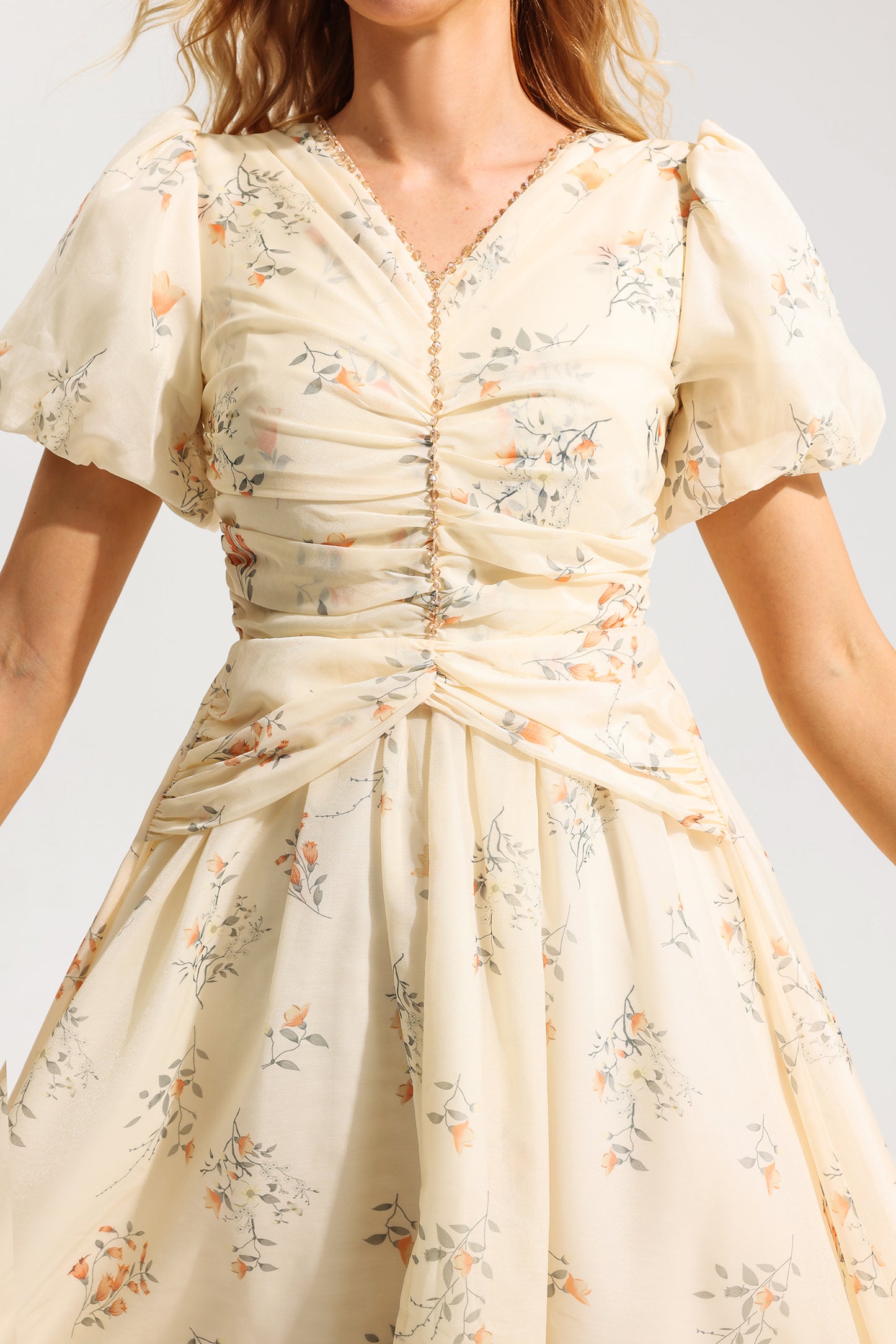 Floral V-Neck Short Sleeve Midi Dress