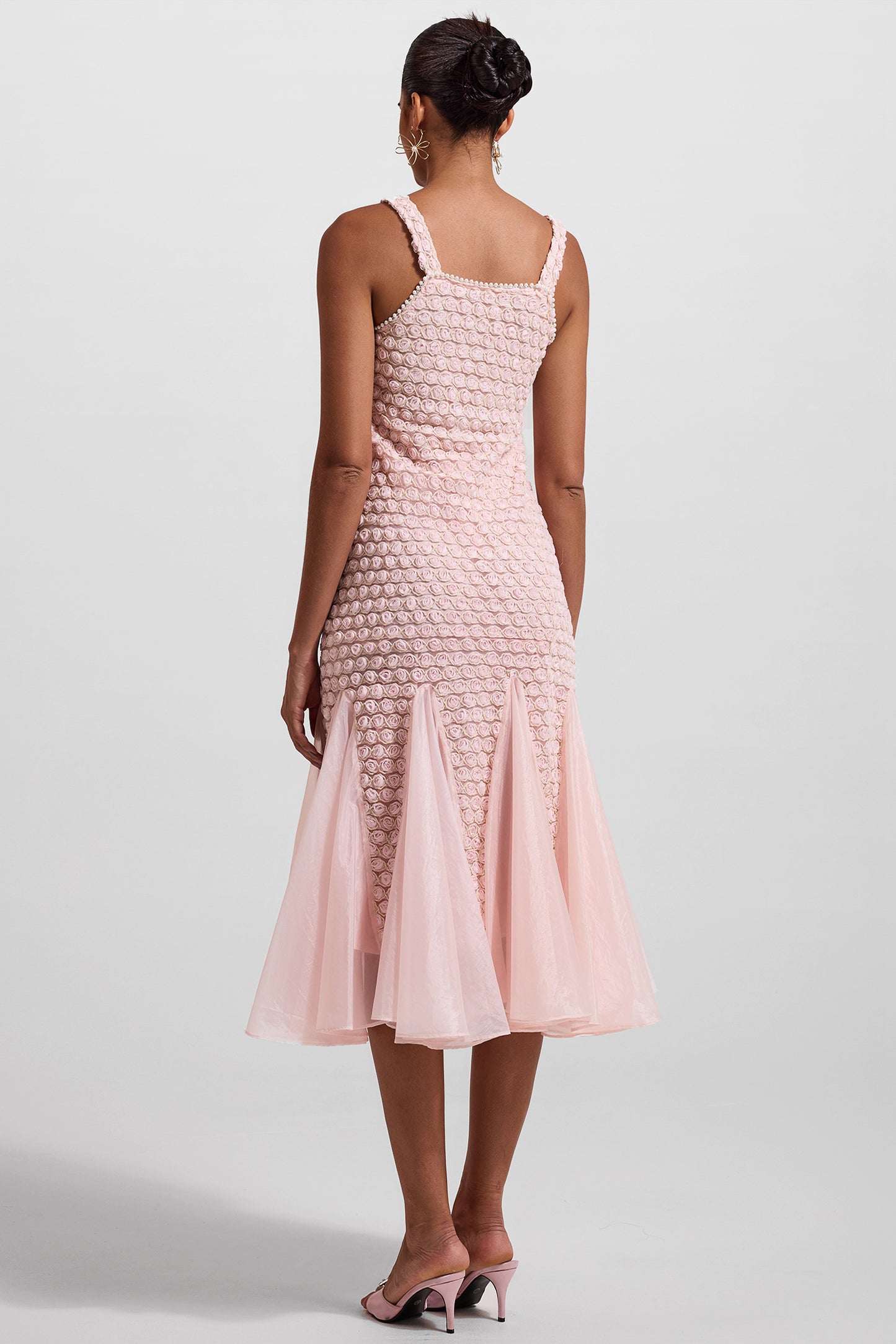 Embroidered Splicing Sleeveless Midi Dress