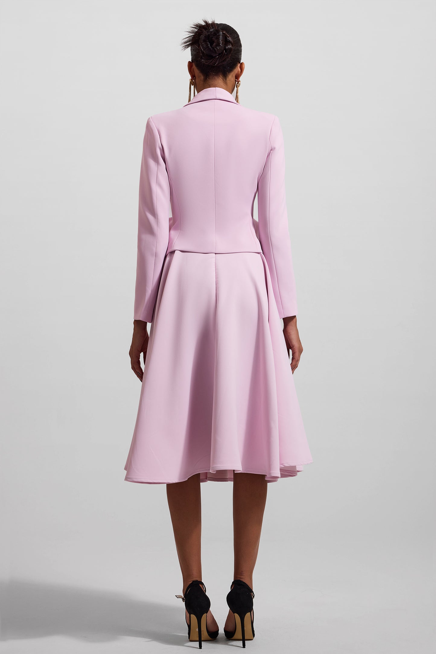 3D Floral Solid Blazer & High Waist Solid Midi Skirt Set