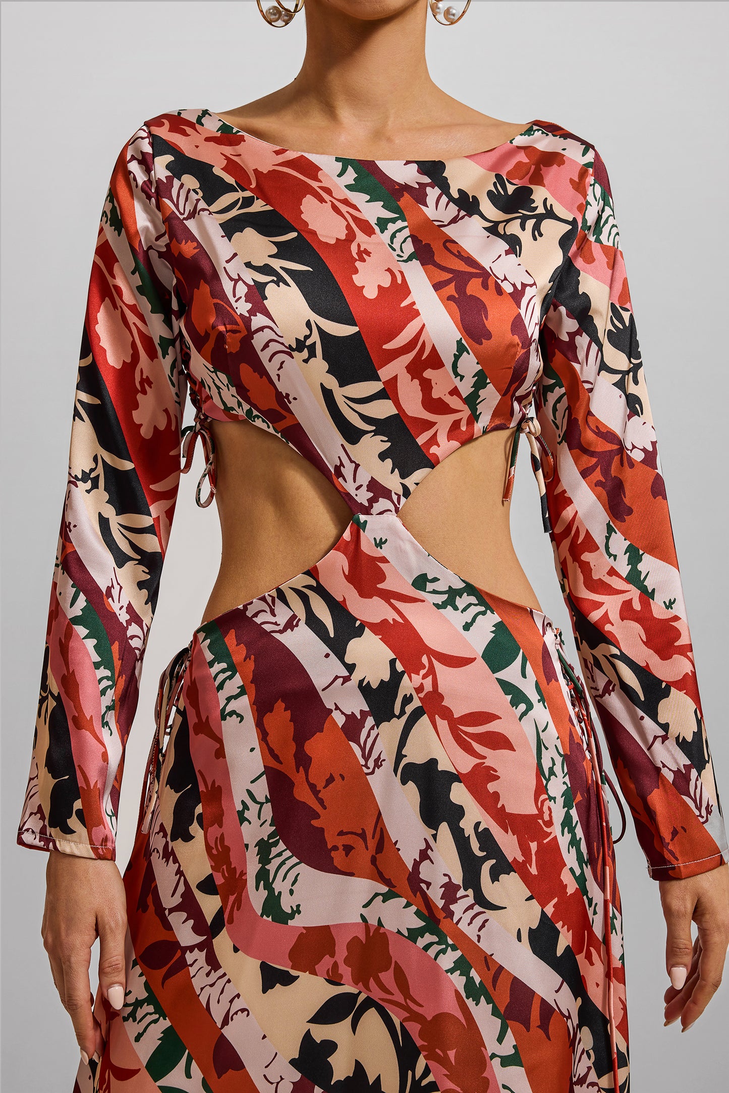 Floral Cut-Out Long Sleeve Midi Dress