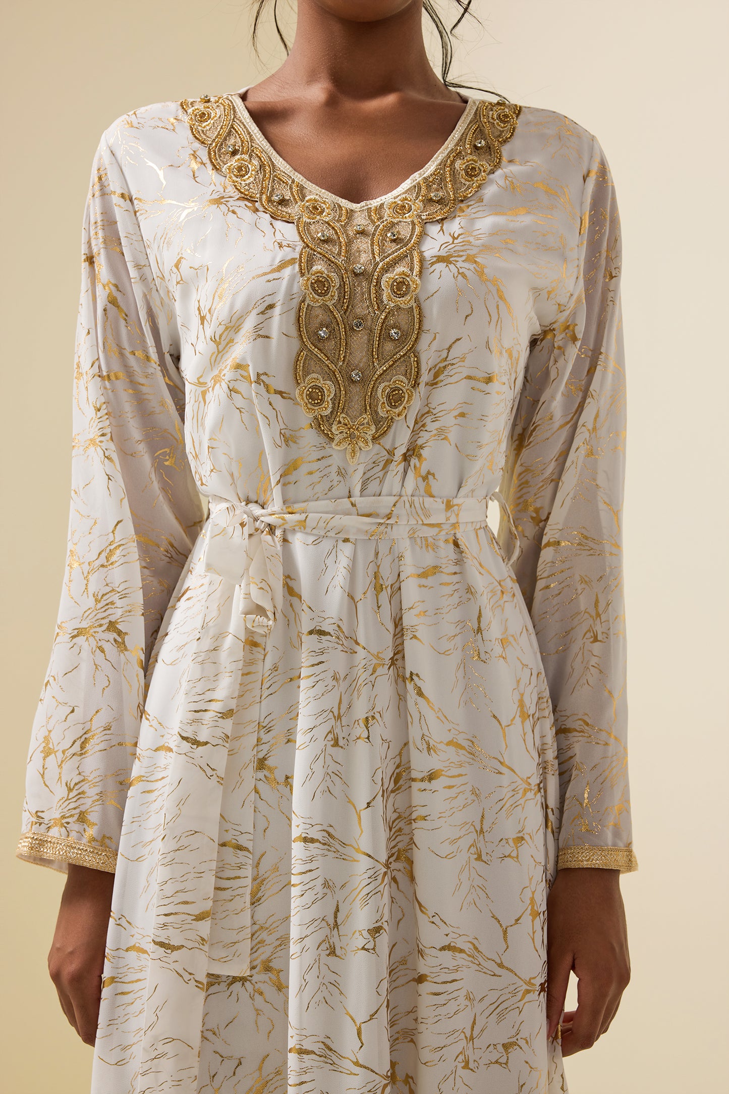 Abstract Print Gold Foil Stamping Midi Dress