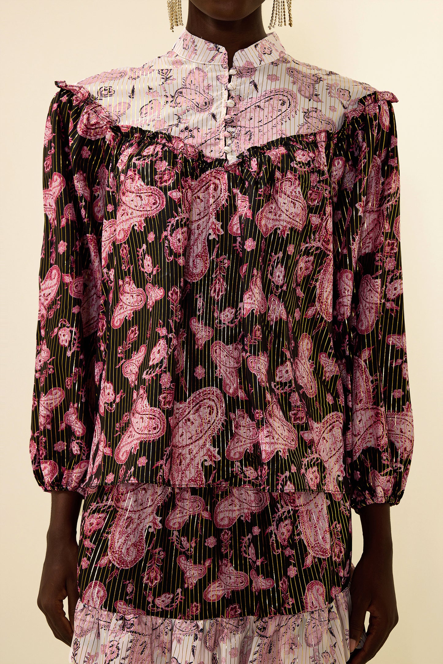 Paisley Print Gold Foil Stamping Midi Dress